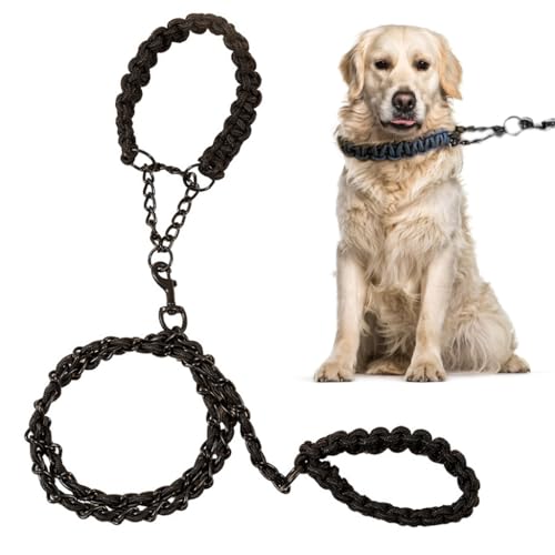 Qpets Large Dog Leash, Metal Dog Chain Leash for 55-110 lbs Large Dog Breeds 5.5Ft Iron Chain Leash with Nylon Handle, Quick Release Dog Leash for Golden Retriever, Pit Bulls, German Shepherd, XL Qpets Large Dog Leash, Metal Dog Chain Leash for 55-110 lbs Large Dog Breeds 5.5Ft Iron Chain Leash with Nylon Handle, Quick Release Dog Leash for Golden Retriever, Pit Bulls, German Shepherd, XL